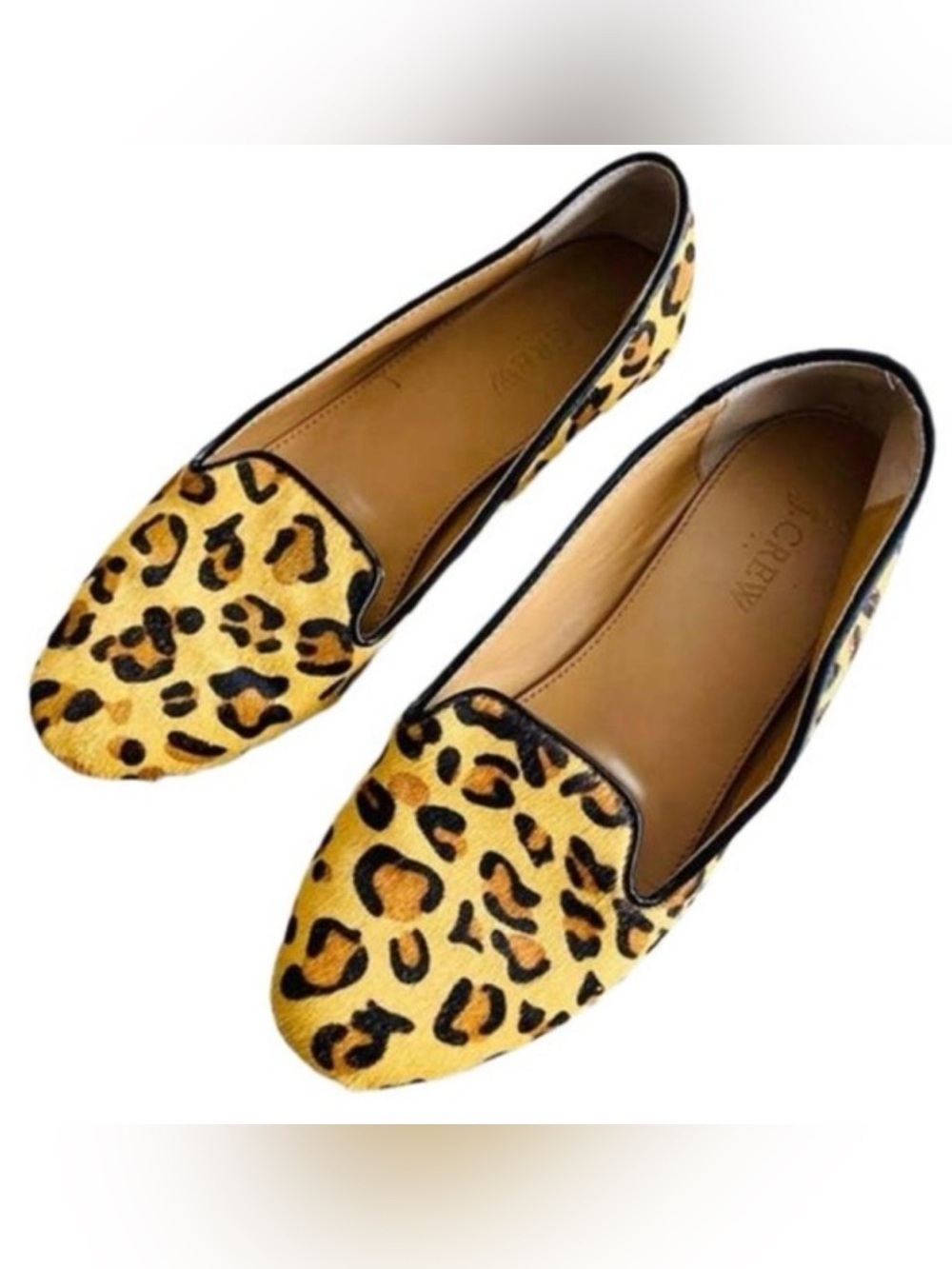 J. Crew Leather Upper Leopard Pony-Hair Slip-On Loafers in Yellow and Black